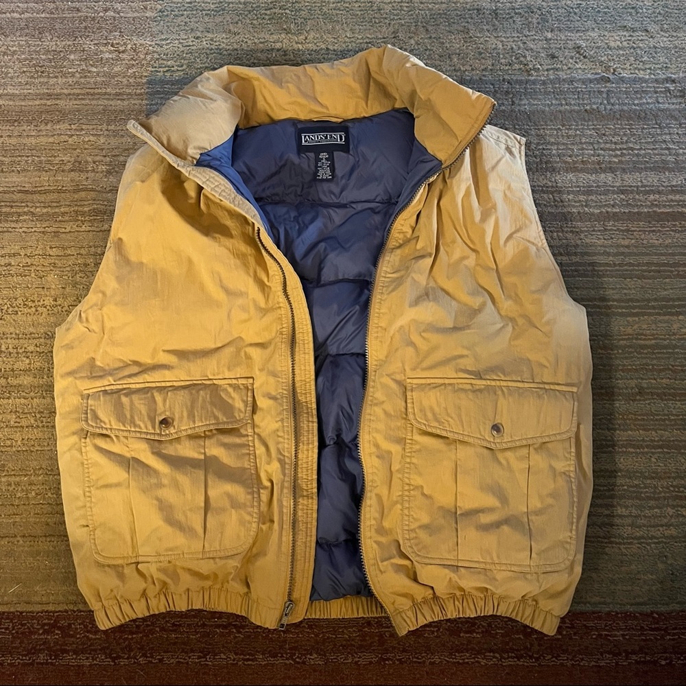 Lands End Down Vest Tan szXL